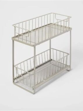 Brightroom Two-Tier Metal Storage Basket Shelf in Gray - Maximize Storage Space